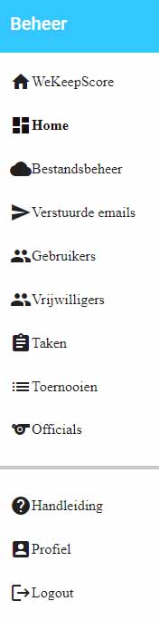 Het menu in het account dashboard