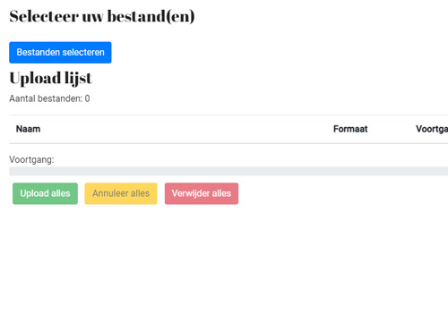 Overzicht van het upload venster
