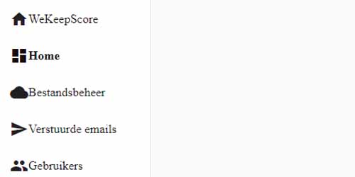 Het navigatie menu van de WeKeepScore administratie pagina's