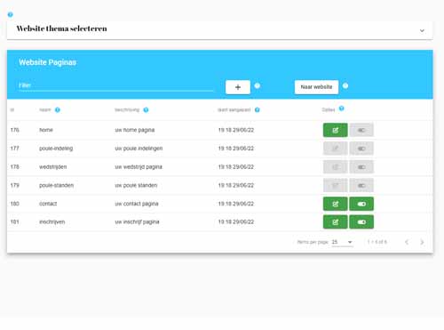 Toernooi website - beheer